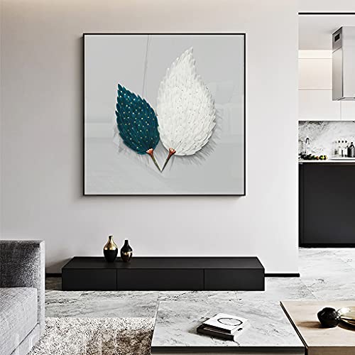 Prachtige Wanddecoratie Canvas Wall Art voor Woonkamer Decoratie Blue Feather Wall Decor Metal Square Frame Wall Art… - Afbeelding 3