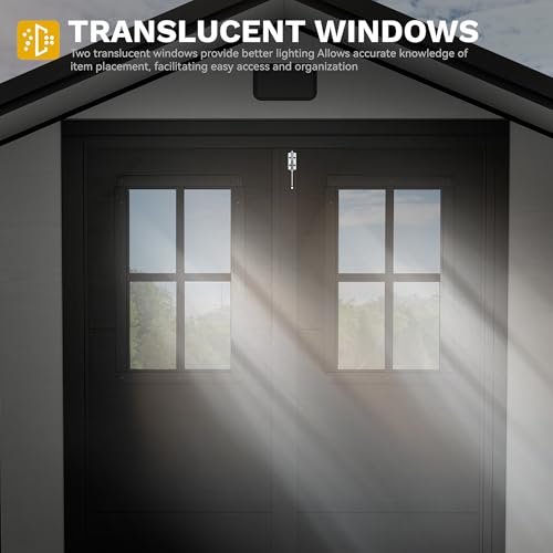 Image of DWVO 6x4.4 FT Outdoor Storage Shed, Plastic Garden Tool Shed with 2 Windows, Double-Wall Outside Shed for Lawn Mower, Garden Tool for Backyard, Patio, Lawn, Lockable, Grey & Black