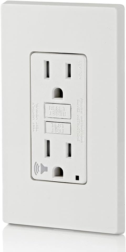 🔥 Leviton GFTA1-W SmartlockPro Self-Test Slim GFCI with Audible Trip Alert, Wallplate Included, 15 Amp, White