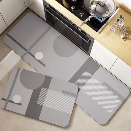Hixingo Abstracto Alfombra de Cocina Tapete de Cocina Diatomáceas, Lavables Absorbebles Alfombra Antideslizantes Piso Alfombrilla para Salón Puerta (Gris Geométrico,50x80cm)