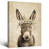OOLAHLAH Animal Wall Art Decor for Farmhouse,Donkey with a Wreath Wall Art Pictures Artwork for walls Colorful Canvas Prints Paintings for Bathroom Living room Kids Room Home Decoration 12'x16'