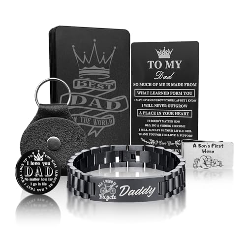 Gifts for Dad, Dad Birthday Gift, Dad Gifts from Daughter 5 Pieces -Black Bracelets for Men, Money Clip, Pocket Hug, Gift Cards, Gift Box, Best Dad Gifts, Gifts for Dad from Son(style 0)2