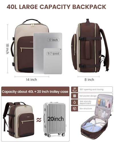 Image of LOVEVOOK 40L Travel Backpack for Women & Men, Airline Approved Carry On Luggage with 3 Packing Cubes, TSA Overnight Bags, Waterproof Personal Item Bag, Weekender Essentials Backpacks fits 17 inch Laptop