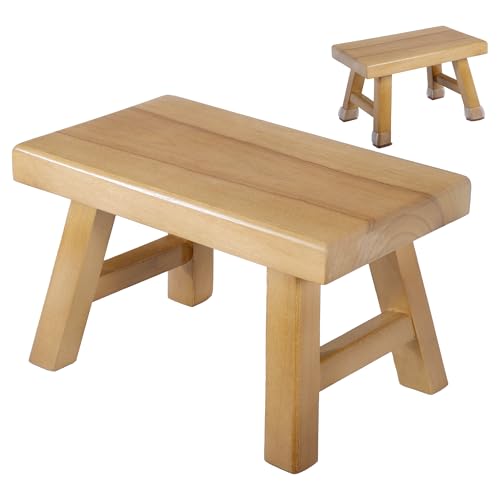 Wooden Step Stool fo Kids Handcrafted Solid Wood Stool with Chamfered Edges, 11" L x 7" H x 7.7" W - Multi-Functional Footrest, Small Step Stool with Anti-Slip Caps - Durable and Sturdy by QiYueZaiYe - Used condition - US$28.49