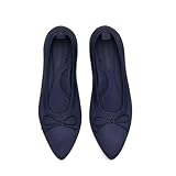 DREAM PAIRS Women's Ballet Knit Flats Foldable Pointed Toe Comfortable Dressy Flat Shoes with Bow-Knot Casual Business Work Office,Size 8.5,Navy,DWUMFA2555