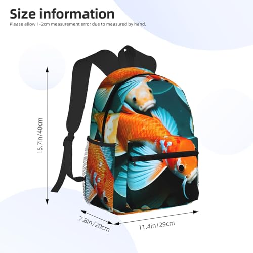 Sac à dos voyage imprimé poisson koï HD polyvalent noir double sangle - 4
