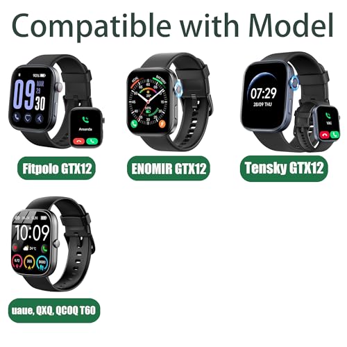 GTX13, GTX12 Smart Watches Band, Lamshaw 22mm Silicone Replacement Wristbands Sport Strap with Metal Buckle Compatible for Fitpolo GTX12, ENOMIR GTX12, Tensky GTX12, uaue T60, QXQ T60, QCOQ T60 Smart Watches (for 22mm size band, 3 Pack-Black+Gray+Green)