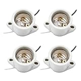 ANXINZENITH 4-Pack E26 Ceramic Light Sockets - 600V 660W Heat-Resistant Lamp Holder with 2-Hole Flange Mount & 6' 18AWG Wire for Garage/Closet Ceiling Lighting (White)