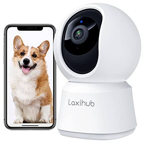 LAXIHUB Hundekamera mit App Kamera Überwachung Innen 2,4 GHz, Hundekamera 1080P HD Nachtsicht Innenkamera WLAN 2-Wege-Audio Pet Security Camera Haustierkamera Bewegungs- & Geräuscherkennung Alexa