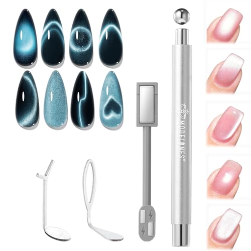 modelones Cat Eye Magnet for Nails, 3-in-1 Silver Cateye Gel