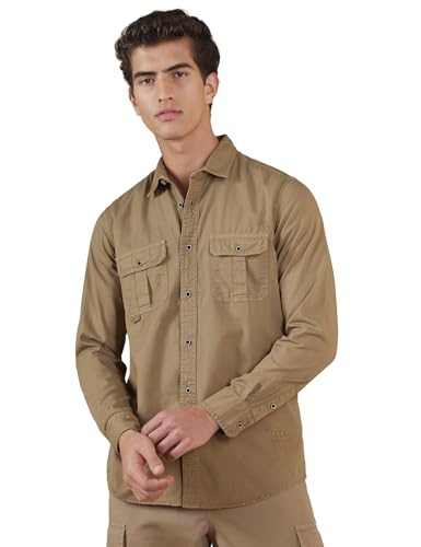 Image of FYLTR Men's Full Sleeve Overdyed Solid Shirt - Regular Fit | Full Sleeve | Double Pockets | Travel Shirts for Men | Casual Shirts for Men