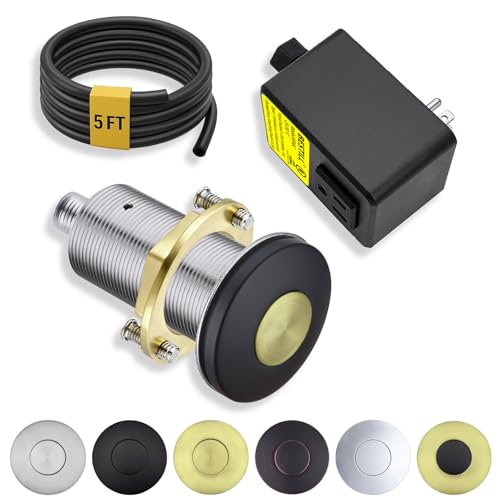 Image of Garbage Disposal Air Switch Kit, Black and Gold All Metal Sink Top Long Push Button for Food Waste Disposer Part by BESTILL, UL Listed