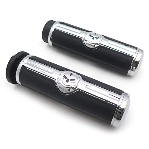 Image of XKMT-Chromed Handlebar Skull Grips to Compatible with 96-07 Touring Models and96-later VRSC XL XR Dyna Softail(Except FLSTSE2 /3 FLSTNSE and FXSBSE) Chrome [B07F3HN5QC]