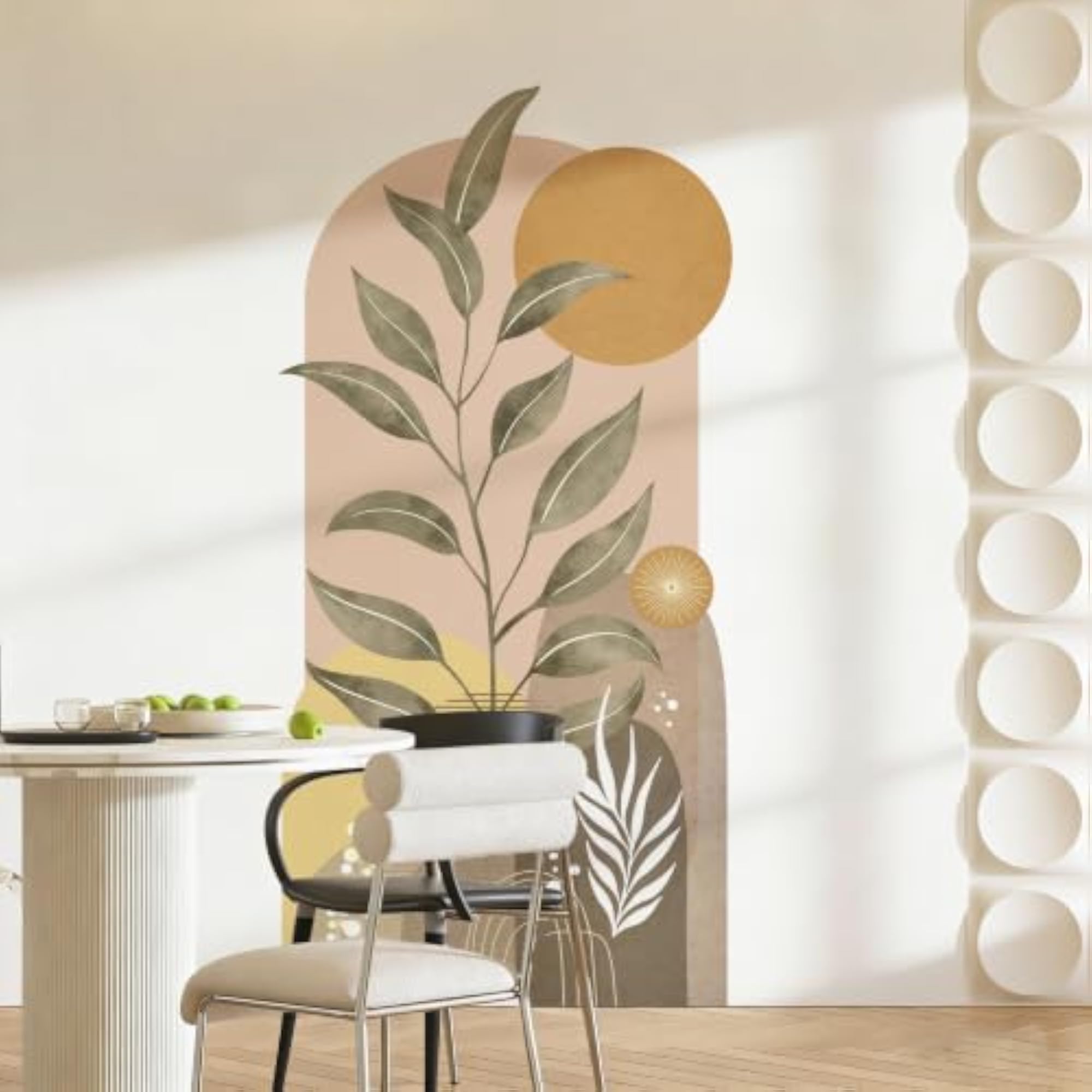 Large Boho Leaf & Sun Arch Mural Sticker