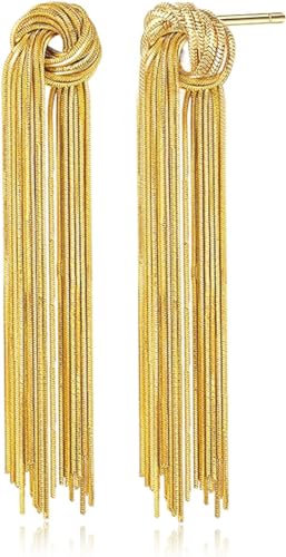 Aretes, Sports Aretes Largos para Mujer, Aretes Dorados de Borla y Flecos Elegantes de Acero Inoxidable y Chapa Oro 18K - Hipoalergénico y Resistente al Agua, Pendientes de...