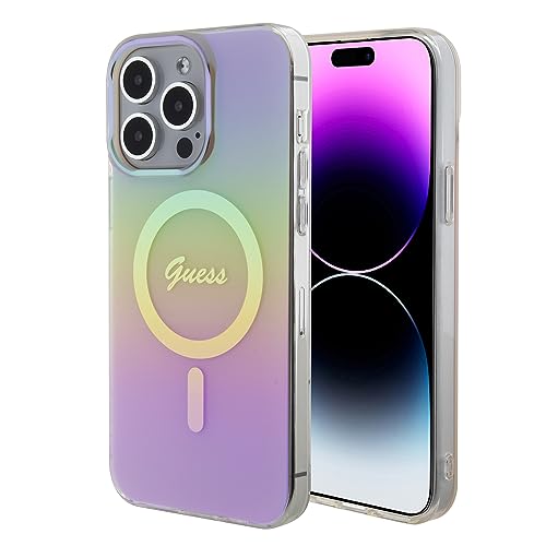 Guess Étui IML Compatible avec MagSafe Script Finition irisée Rose