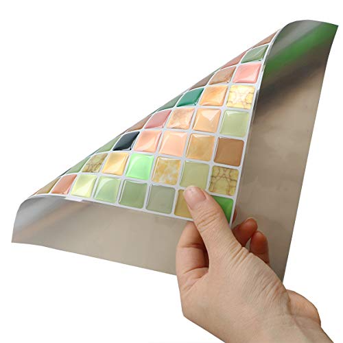 Yoillione 3D Mosaic Tile Sticker Removable Wallpaper Tile Colorful, 3D Self Adhesive Wall Tiles Bathroom Wall Tiles For Kitchen Backsplash, Pvc Square Decorative Vinyl Tile Decals, 4 Sheets #TOP5