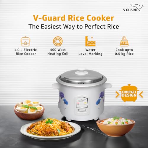 V-Guard VRC 1.0 C 1-Litre Electric Rice Cooker Small with 400 W Power (New Launch) | 2 Pots, Spatula, Rice Separator | 2-Year Product & 5-Year... - Image 3
