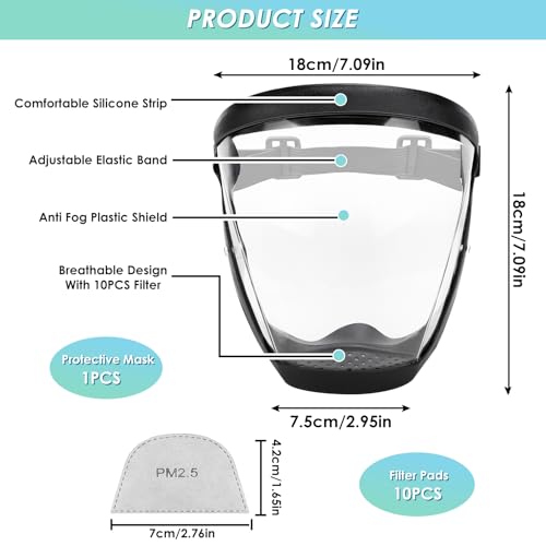 TUZHE Schützender Gesichtsschutz Antibeschlag-Vollgesichtsschutz transparenter Kunststoff-Gesichtsmaske mit verstellbarem Band für Erwachsene