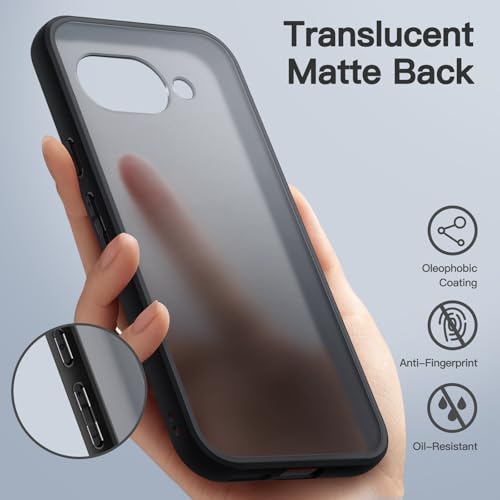 Image of JETech Matte Cover Case for Google Pixel 9a 6.3-Inch 2025, Frosted Translucent Back Protective Slim Phone Cover, Anti-Fingerprints (Black)