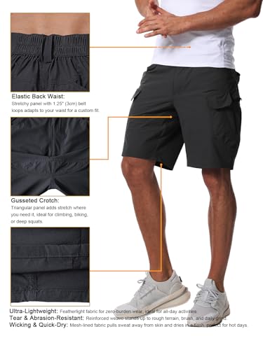 AUTIWITUA Men's Hiking Cargo Shorts Quick Dry 9" Lightweight Tactical Work Shorts with Pockets(No Belt)4