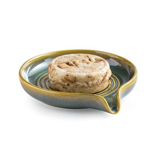 Soap Dish with Drain, Ceramic Soap Holder Self Draining Bar Soap Saver with Waterfall Design for Shower Bathroom Kitchen Sink Bathtub, Beige White Beige White Round