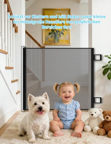 Treppenschutzgitter Ausziehbar für Babys, 0-150cm Treppenschutzgitter Türschutzgitter Ausziehbar Geeignet für Innen Außenbereich, Sicherheitsgitter (Schwarz-150CM), Inklusive Installationszubehör