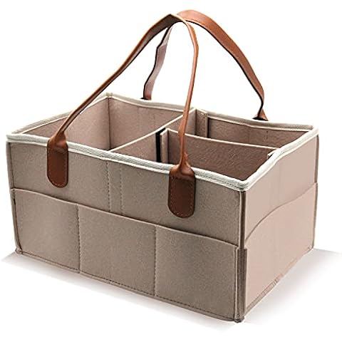AEESRRU Baby Windel Caddy Organizer Korb tragbar Storage Bin groß Kindergarten Tasche mit Wechselbaren Fächer für für Wickelkommode, Beißring, Windel, Best Baby Geschenk Korb (Beige) Cover