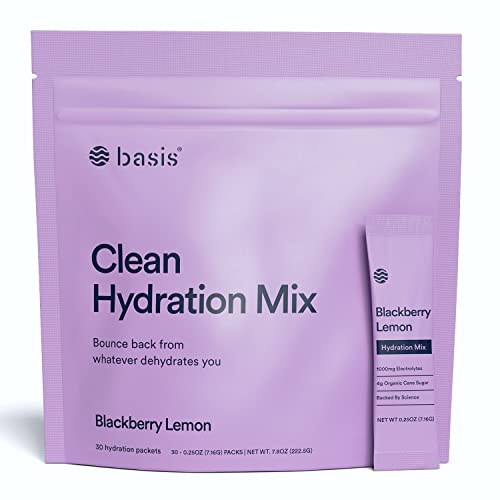 Basis Hydration Low Sugar Powder Packets, Electrolyte Mix, Keto-Friendly, Pregnancy Dehydration Relief - For Workout Travel Sports (Blackberry Lemon, 30 Sticks) #TOP15