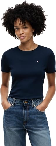 T-Shirt Slim Cody Tommy Hilfiger pour Femme, col rond et manches courtes, bleu marine taille 1X