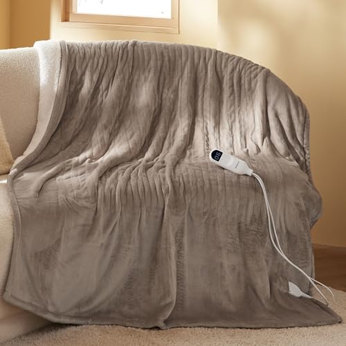 BEDSURE Manta eléctrica con apagado automático, 130 x 180 cm, con 6 niveles de calor y temporizador de 10 horas, hasta 8 horas de protección contra sobrecalentamiento, manta eléctrica para casa y