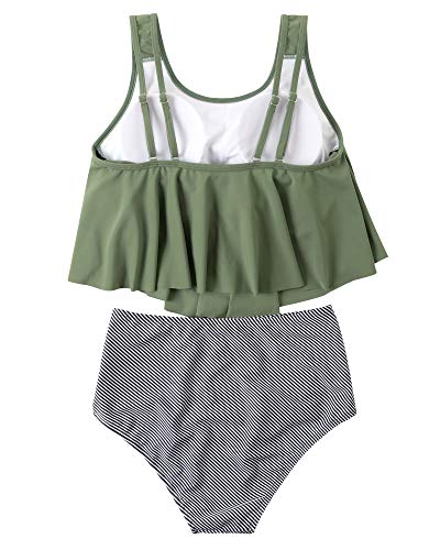 Image of OMKAGI Women's Ruffle Bikini Swimsuit High Waisted Bottom Plus Size Swimwear Tankini
