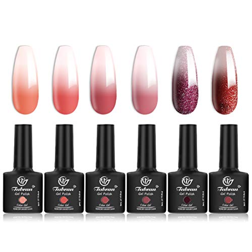 Tubran Gel Nail Polish Set, UV Gel Color Changing Nail Polish Temperature Change 6 Colors Tiny Bottles with Nice Box…