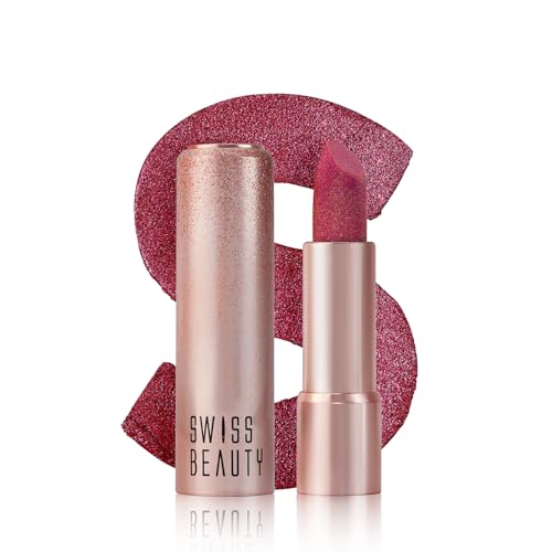 Swiss Beauty More Than Glitter Lipstick | Glittery Finish | Nourishing | With Vitamin C | One Swipe Smooth Glide | Shade- 4 Glitter Rose, 3gm