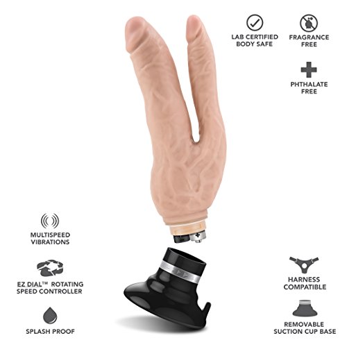 Blush Double Penetration Real Feel Life Like Realistic Vibrating Suction Cup Multi Speed 9 Inch Total Length Dildo Vibrator - Vanilla Beige #TOP7