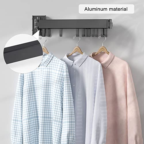 SWAWIS Wäscheständer Wandmontage Kleiderstange 120cm Ausziehbar Klappbar Wäscheständer Kleiderstange Wand mit 18 Haken für Balkon, Wäsche, Badezimmer, Schlafzimmer, DREI Falten