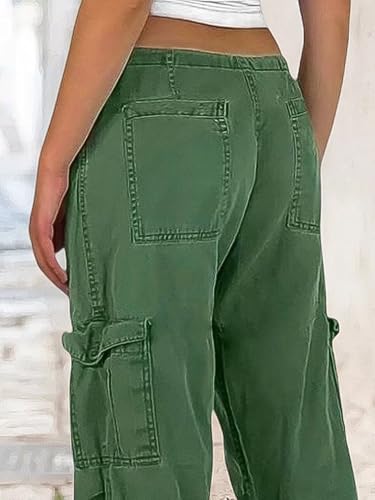 Flamingals Straight Leg Pants for Women Mid Rise Casual Drawstring Side Flap Pockets Solid Pants2