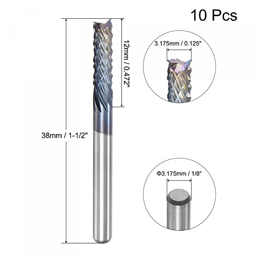 Image of uxcell End Mill CNC Router Bits, 3.175mm x 12mm 1 /8 inch Shank Diamond Film Coated Carbide Engraving Bit Milling Cutter Left Hand for PCB Plastic Fiber Wood 10pcs