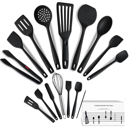 16Pcs Silicone Spatula Set Kitchen Utensils with Tongs Fish Jar Spatulas