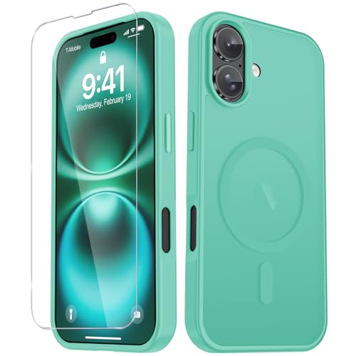 Image of YENAPOON for iPhone 16 Plus Case, Matte Magnetic Phone Cover [with 1 Screen Protector] [Support for MagSafe] [Shockproof Military Grade Protection] Translucent Frosted Back, Teal