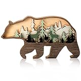 Honoson Forest Animal Rustic Wall Art Decor Wooden Farmhouse Wall Decoration Wooden Animal Decor Wood Forest and Mountain Ornaments for Cabin Bedroom Living Room Decor(Colorful,Bear Style)