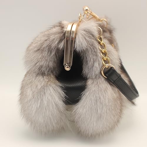 Image of Luxurious Fashion Natural Fox Fur with Hair Handbag for Women and Ladies