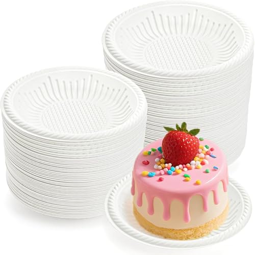 Elsjoy 200 Count 4 Inch Small Cake Plates, Disposable Round Plastic Plate for Desserts, Mini Appetizer Plates for Party, Events