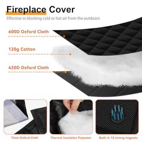 Image of Magnetic Fireplace Draft Stopper Cover, Blocks Drafts & Heat Loss