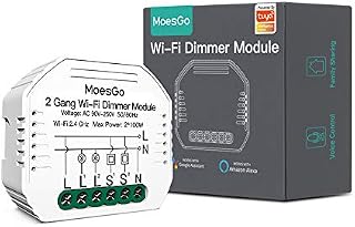 MoesGo WiFi Smart Alexa Dimmer Light Switch, Wireless Switch LED Relay Module Compatible with Smart Life Tuya App Remote Control Amazon Alexa and Google Home, Netural Wire Required, 2 Gang 1/2 Way