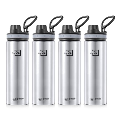 Image of Go24 pexpo Aqua Sip 900 ISI Certified Stainless Steel Sipper Water Bottle - 800ml (Pack of 4)| Single Wall Fridge Bottle | Easy to Carry Handle | For Home, Office, Gym, Trekking - Silver