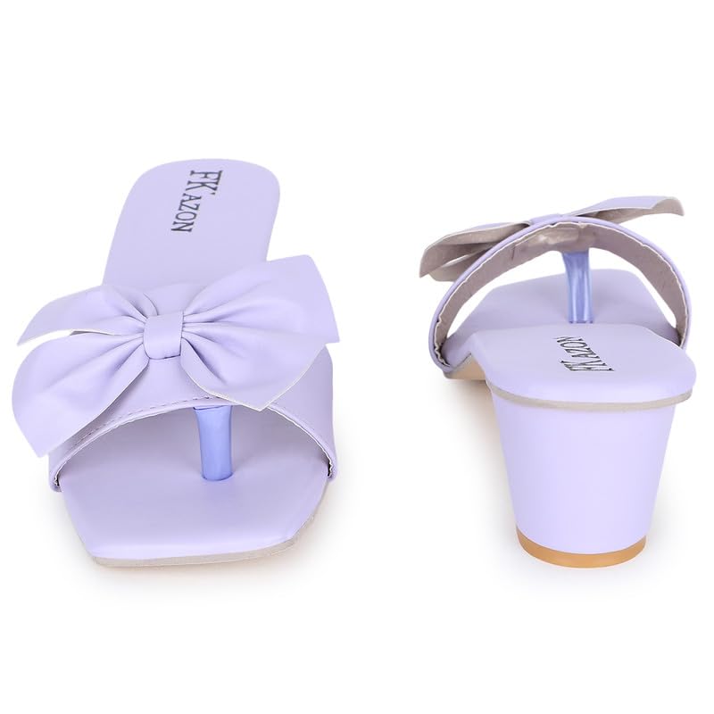 Image of Trendy Women's Leather Heels - Slip-On Block Sandals - FK 516 PURPLE HEEL P1