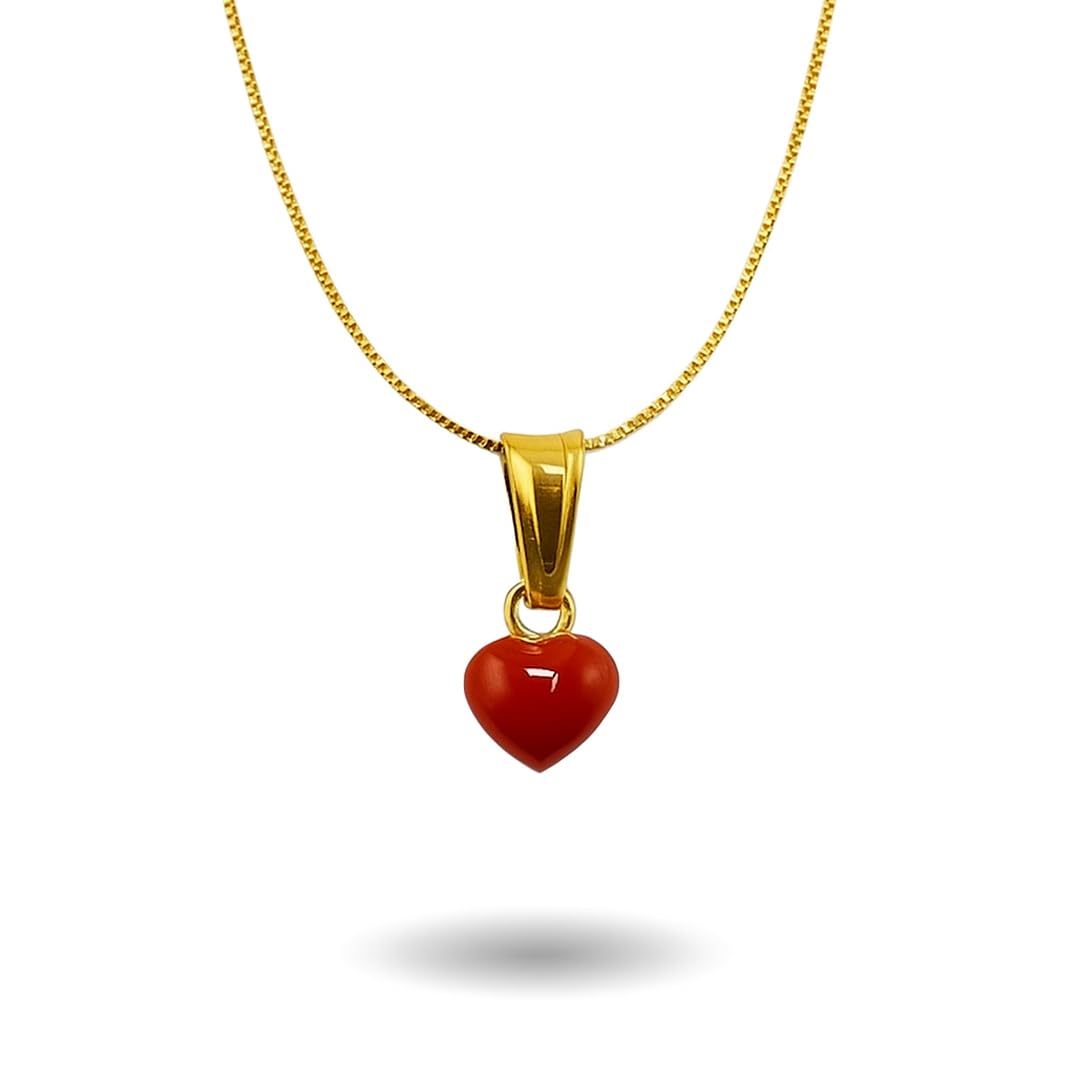 Ciondolo Cuore Donna in Corallo Rosso Naturale con Catena veneziana in Argento 925 Dorato cm 45 – Gioiello unico Made in Italy – Idea Regalo Elegante