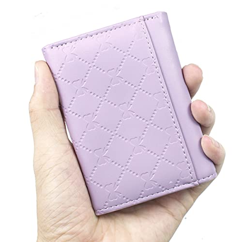 SUMGOGO Womens Girls Wallet Cute Bowknot Trifold Wallet Leather Purse Small Slim Short Wallet Cash Card Holder Bag (Purple)3