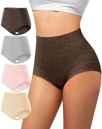 MIOTAN Unterhosen Damen Baumwolle High Waist Bauchweg Slips 4er Pack | Soft-Baumwolle, Sanfter Bauch-Weg-Effekt, Kein Rollen & Ideal FüRs Wochenbett